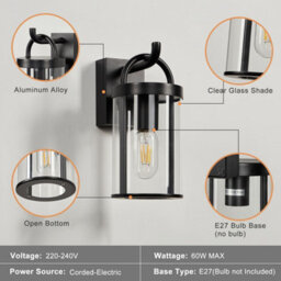 Harper Living Outdoor Wall Lights, Black Retro Outside Lights Mains Powered, Industrial Wall Lantern Weatherproof Ip65 - thumbnail 3