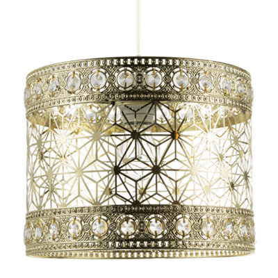 Happy Homewares Moroccan Pendant Light Shade In Polished Gold With Clear Acrylic Beads - image 1