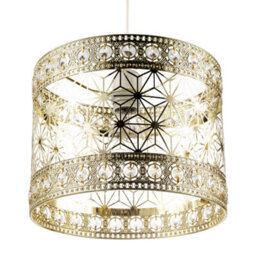Happy Homewares Moroccan Pendant Light Shade In Polished Gold With Clear Acrylic Beads - thumbnail 5