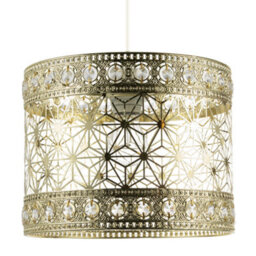 Happy Homewares Moroccan Pendant Light Shade In Polished Gold With Clear Acrylic Beads