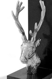 Premier Housewares Interiors By Premier Set Of 2 Stag Head Bookends With Marble Base, Book Ends With Stag Details, Metallic Stag Head Bookends - thumbnail 2