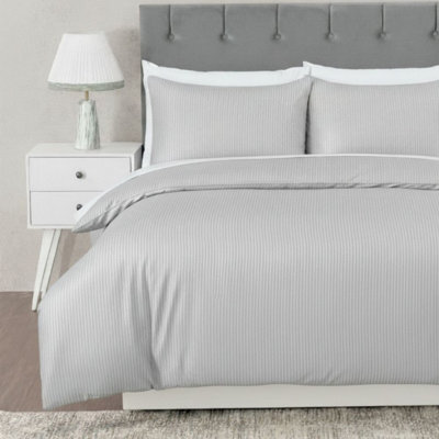 MHG Living Silver Striped Polycotton Duvet Cover Set With Button Fastening - Double - image 1