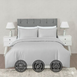 MHG Living Silver Striped Polycotton Duvet Cover Set With Button Fastening - Double - thumbnail 7