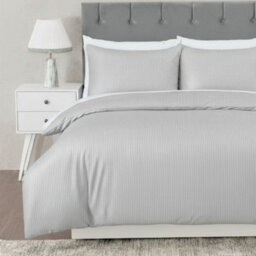 MHG Living Silver Striped Polycotton Duvet Cover Set With Button Fastening - Double