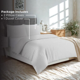 MHG Living Silver Striped Polycotton Duvet Cover Set With Button Fastening - Double - thumbnail 3