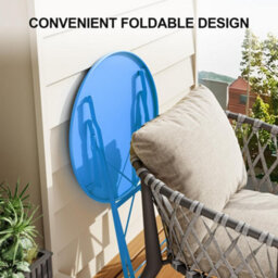 3 Piece Foldable Metal Bistro Set, Collapsible Table & 2 Patio Chairs, Space Saving For Balcony Garden Small Patio, Blue - thumbnail 3