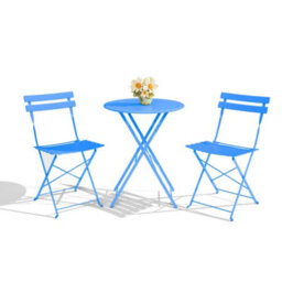 3 Piece Foldable Metal Bistro Set, Collapsible Table & 2 Patio Chairs, Space Saving For Balcony Garden Small Patio, Blue - thumbnail 1