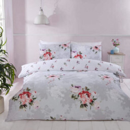 Rapport Margot Flowers Reversible Duvet Cover Set Floral Grey Bedding Easy Care Microfibre Polyester - thumbnail 1