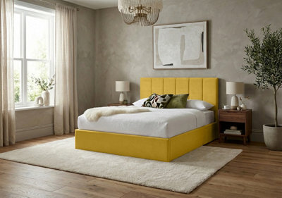Adore Designs Stafford Plush Velvet Ottoman Sleigh Bed - 6Ft Super King - Turmeric - image 1