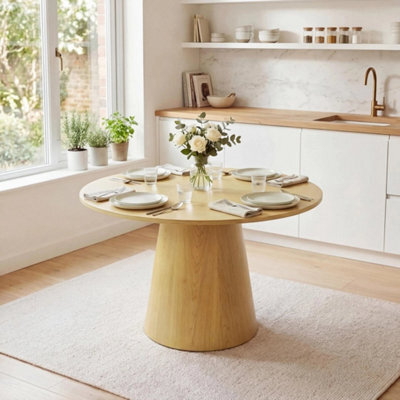 Round Dining Table For 4-6 People Wooden Dining Room Table With Pedestal Base - image 1
