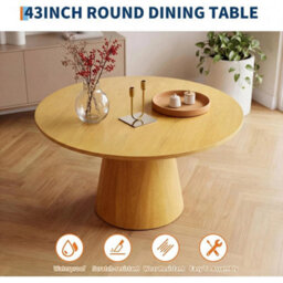 Round Dining Table For 4-6 People Wooden Dining Room Table With Pedestal Base - thumbnail 5