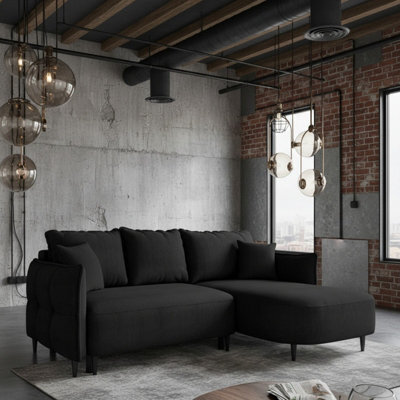 Sycylia Modern Corner Sofa Bed With Sleeping Function Pine Wood Frame Chipboard Structure 244X165Cm Black Right - image 1