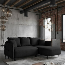 Sycylia Modern Corner Sofa Bed With Sleeping Function Pine Wood Frame Chipboard Structure 244X165Cm Black Right - thumbnail 1