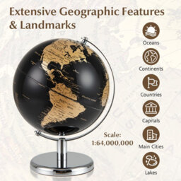 Gainoom Metallic Black World Globe 20Cm Gold Rotating Earth Globe W/metal Stand - thumbnail 6