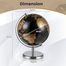 Gainoom Metallic Black World Globe 20Cm Gold Rotating Earth Globe W/metal Stand - thumbnail 2