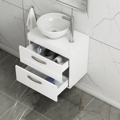 Royal Bathrooms 600mm Wall Hung Vanity Unit 2 Drawer Gloss White & Breeze Countertop Basin - image 1