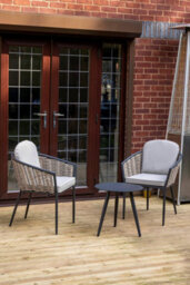 Sh&g Bolingbroke 2 Seat Bistro Set - 3 Piece Round Table & Chairs - Aluminium & Grey Rattan With Beige Cushions - Indoor & Outdoor - thumbnail 2