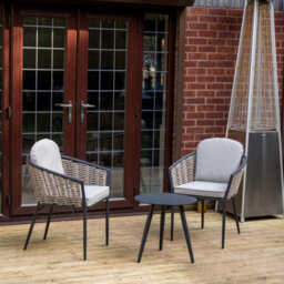 Sh&g Bolingbroke 2 Seat Bistro Set - 3 Piece Round Table & Chairs - Aluminium & Grey Rattan With Beige Cushions - Indoor & Outdoor - thumbnail 3