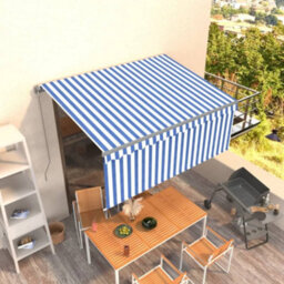 Berkfield Manual Retractable Awning With Blind 3X2.5M Blue&white - thumbnail 1
