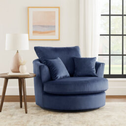 Furnishings For Less UK Victoria Soft Plush Velvet Fabric Swivel Chair 360 Rotation Blue