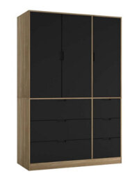 Urbn-Living Urbnliving Wooden 3 Door 6 Drawer Wardrobe Bedroom Storage Closet Shelves Hanging Rail Oak Unit Black Doors Drawers - thumbnail 1