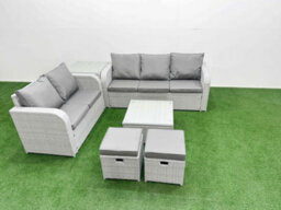 Fimous 7 Seater Pe Rattan Wicker Garden Furniture Conservatory Sofa Set Square Coffee Table 2 Stools Side Table - thumbnail 1