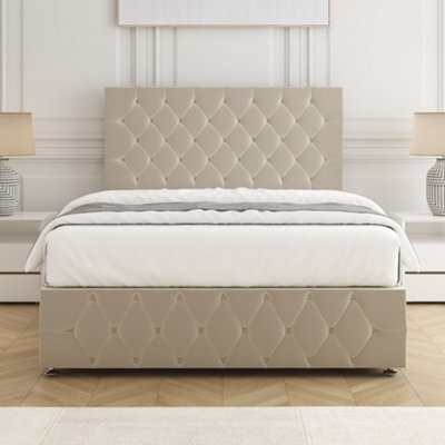 Bsspoke Mulberry Divan Bed Set Cream Plush Velvet 24Inch Headboard & Footboard & Mattress No Drawers In 3Ft 4Ft 4Ft6 5Ft 6Ft - image 1