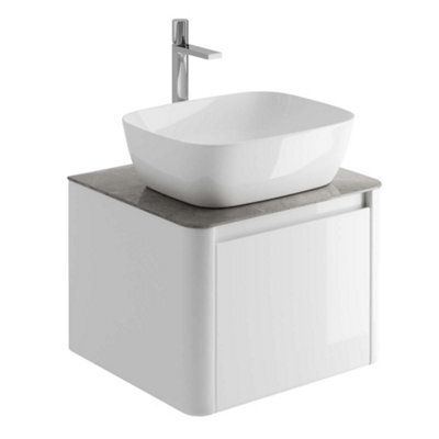 Plum&clay Mayfair Gloss White Wall Hung Bathroom Vanity Unit With Grey Marble Countertop (W)550mm (H)406mm - image 1