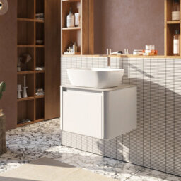 Plum&clay Mayfair Gloss White Wall Hung Bathroom Vanity Unit With Grey Marble Countertop (W)550mm (H)406mm - thumbnail 2