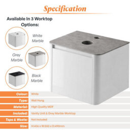 Plum&clay Mayfair Gloss White Wall Hung Bathroom Vanity Unit With Grey Marble Countertop (W)550mm (H)406mm - thumbnail 5