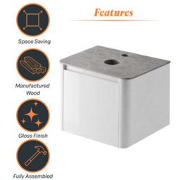 Plum&clay Mayfair Gloss White Wall Hung Bathroom Vanity Unit With Grey Marble Countertop (W)550mm (H)406mm - thumbnail 6