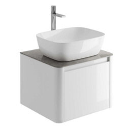 Plum&clay Mayfair Gloss White Wall Hung Bathroom Vanity Unit With Grey Marble Countertop (W)550mm (H)406mm