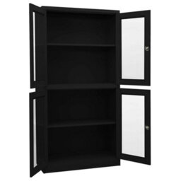 Berkfield Office Cabinet Black 90X40X180 Cm Steel And Tempered Glass - thumbnail 2