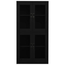 Berkfield Office Cabinet Black 90X40X180 Cm Steel And Tempered Glass - thumbnail 3