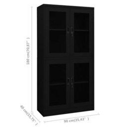Berkfield Office Cabinet Black 90X40X180 Cm Steel And Tempered Glass - thumbnail 8