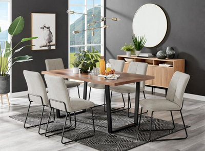 Furniturebox Uk Kylo Brown Wood Effect Dining Table & 6 Taupe Halle Chairs - image 1