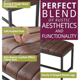 Dining Bench, Brown Leather Effect Fabric Seat Bench With Black Metal Legs 110Cm - thumbnail 4