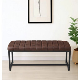 Dining Bench, Brown Leather Effect Fabric Seat Bench With Black Metal Legs 110Cm - thumbnail 6