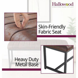 Dining Bench, Brown Leather Effect Fabric Seat Bench With Black Metal Legs 110Cm - thumbnail 5