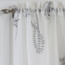 "Tyrone Textiles Bracken Grey Leaf Print Linen-Look Voile Panel - Pair 140 X 183 Cm (55X72"")" - thumbnail 2