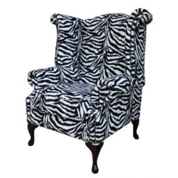 Chesterfield High Back Wing Chair Zebra Animal Print Fabric In Queen Anne Style - thumbnail 3