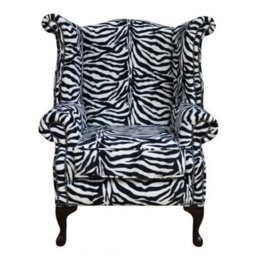 Chesterfield High Back Wing Chair Zebra Animal Print Fabric In Queen Anne Style - thumbnail 2