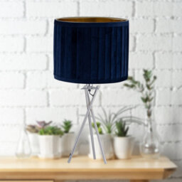 First Choice Lighting Sundance - Chrome Tripod Table Lamp Navy Blue Pleated Velvet Shade - thumbnail 3