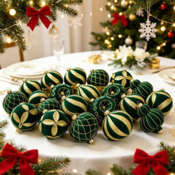 Amorly 16Pack Green Velvet Christmas Baubles, 3.15 Inch Golden Glitter Hanging Ornaments For Christmas Tree, Holiday Party Decoration - thumbnail 6