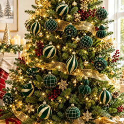 Amorly 16Pack Green Velvet Christmas Baubles, 3.15 Inch Golden Glitter Hanging Ornaments For Christmas Tree, Holiday Party Decoration - thumbnail 7