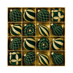 Amorly 16Pack Green Velvet Christmas Baubles, 3.15 Inch Golden Glitter Hanging Ornaments For Christmas Tree, Holiday Party Decoration - thumbnail 2