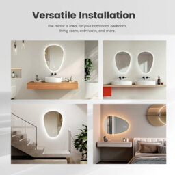 Emke Illuminated Bathroom Mirror, Asymmetrical Mirror, Anti-Fog, Touch Switch, 3 Light Colors Dimmable, 700 X 500 mm - thumbnail 6