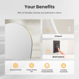 Emke Illuminated Bathroom Mirror, Asymmetrical Mirror, Anti-Fog, Touch Switch, 3 Light Colors Dimmable, 700 X 500 mm - thumbnail 4