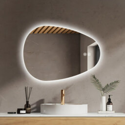 Emke Illuminated Bathroom Mirror, Asymmetrical Mirror, Anti-Fog, Touch Switch, 3 Light Colors Dimmable, 700 X 500 mm - thumbnail 2