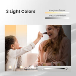 Emke Illuminated Bathroom Mirror, Asymmetrical Mirror, Anti-Fog, Touch Switch, 3 Light Colors Dimmable, 700 X 500 mm - thumbnail 3